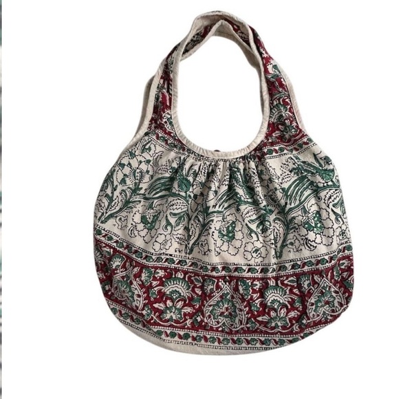 Boho Chic Floral Paisley Tote Bag Red Green Cream Unbranded - Picture 1 of 8
